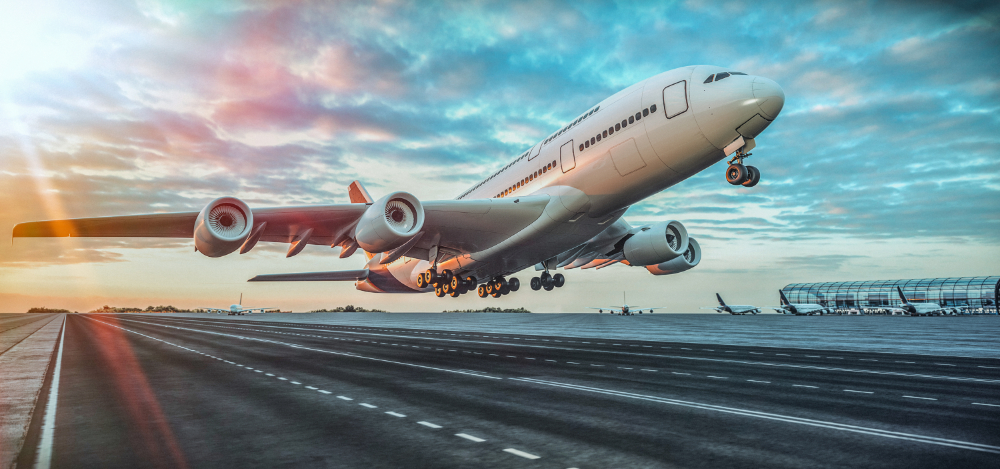 Airplane taking off from the airport.