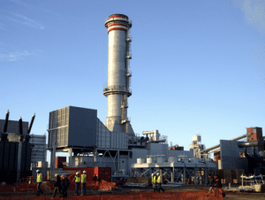Gas turbine silencers on a power generation site.