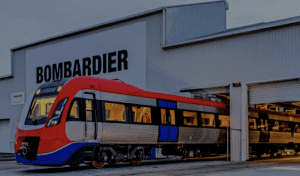 Train leaving a bombardier factory