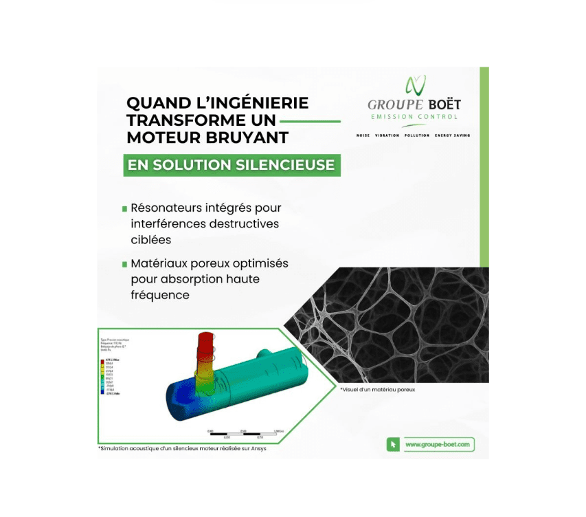 Silencieux moteur pour réduire le bruit des moteurs thermiques avec les solutions acoustiques industrielles du Groupe BOËT