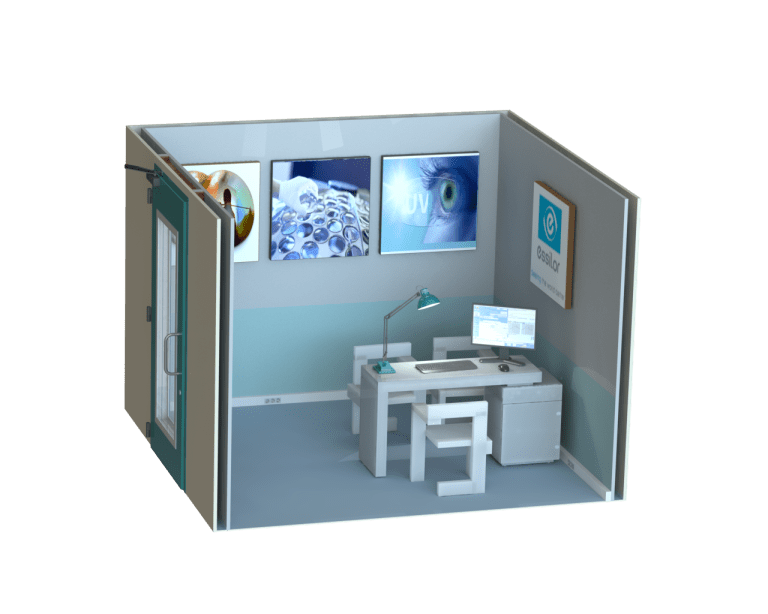 Visuel 3D d’un habillage acoustique pour une salle de test audiologique avec traitement acoustique intégré